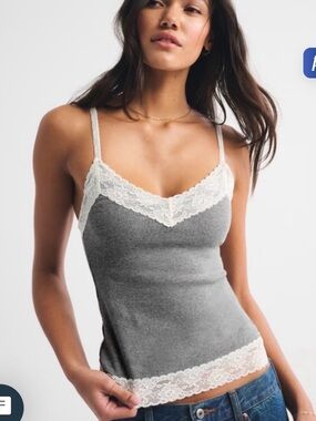 Abercrombie & Fitch White Lace-Trim Camisole with Built in Bra